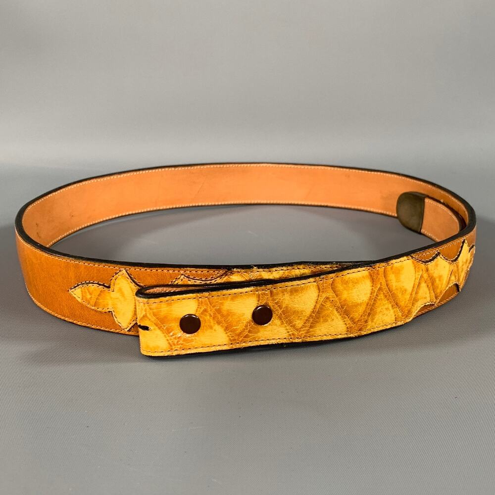 NO BRAND Size 38 Brown Yellow Mixed Fabrics Leather Belt
